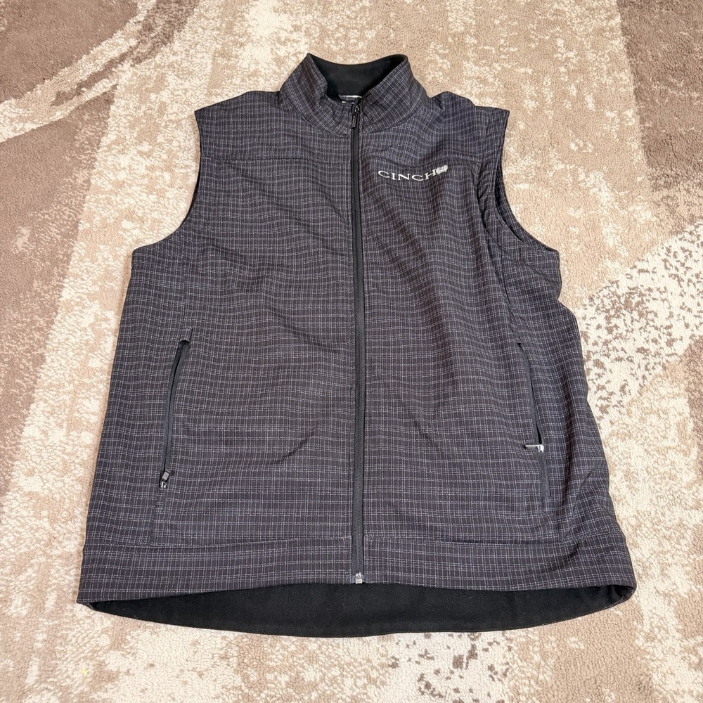 Cinch Bonded Softshell Vest Mens Large Plaid Full Zip Cowboy Western Work